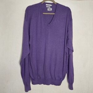 Peter Millar Purple Luxury Blend CottonCashmere Knit V-Neck Sweater Men Size 2XL